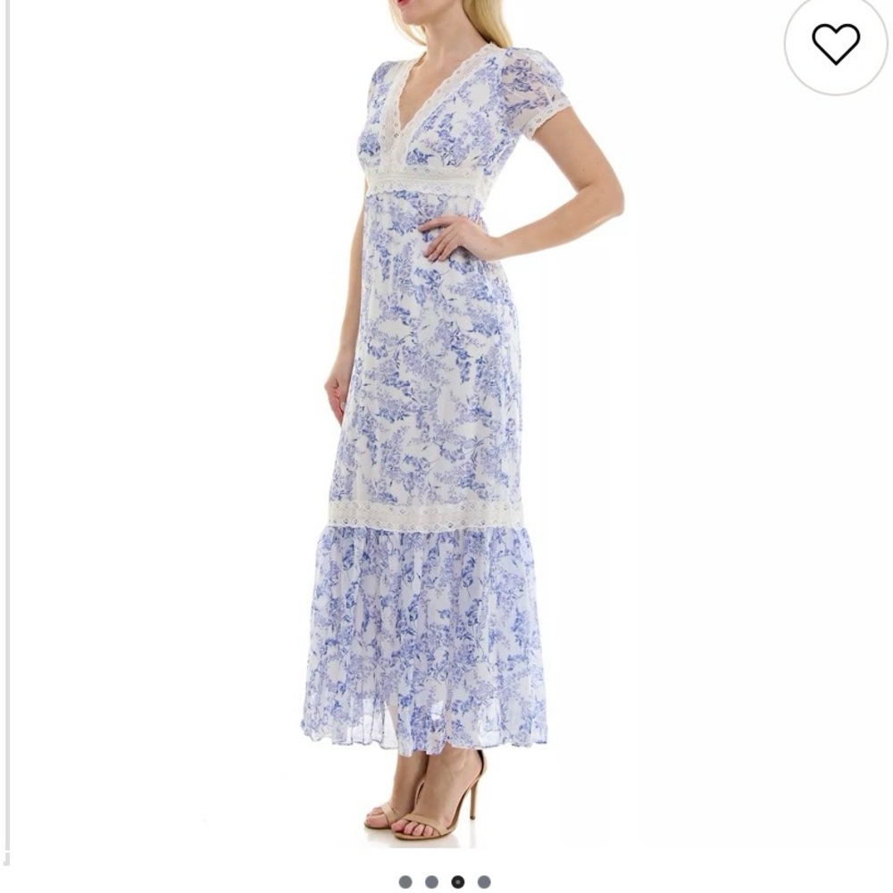 Taylor Blue and white Floral Maxi Dress with Lace Details
